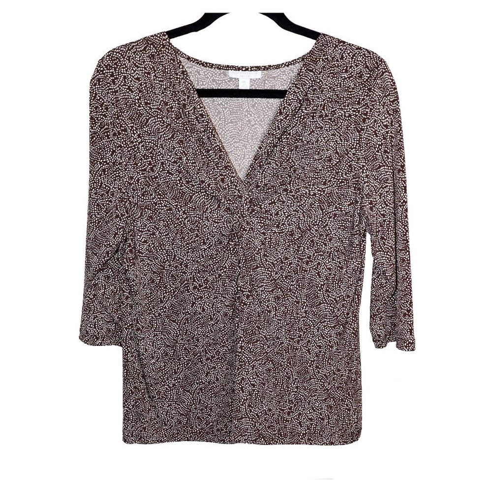 Lovely Charter Club Dark Brown & White Dot 3/4 Sleeve Empire Blouse Size PL EUC